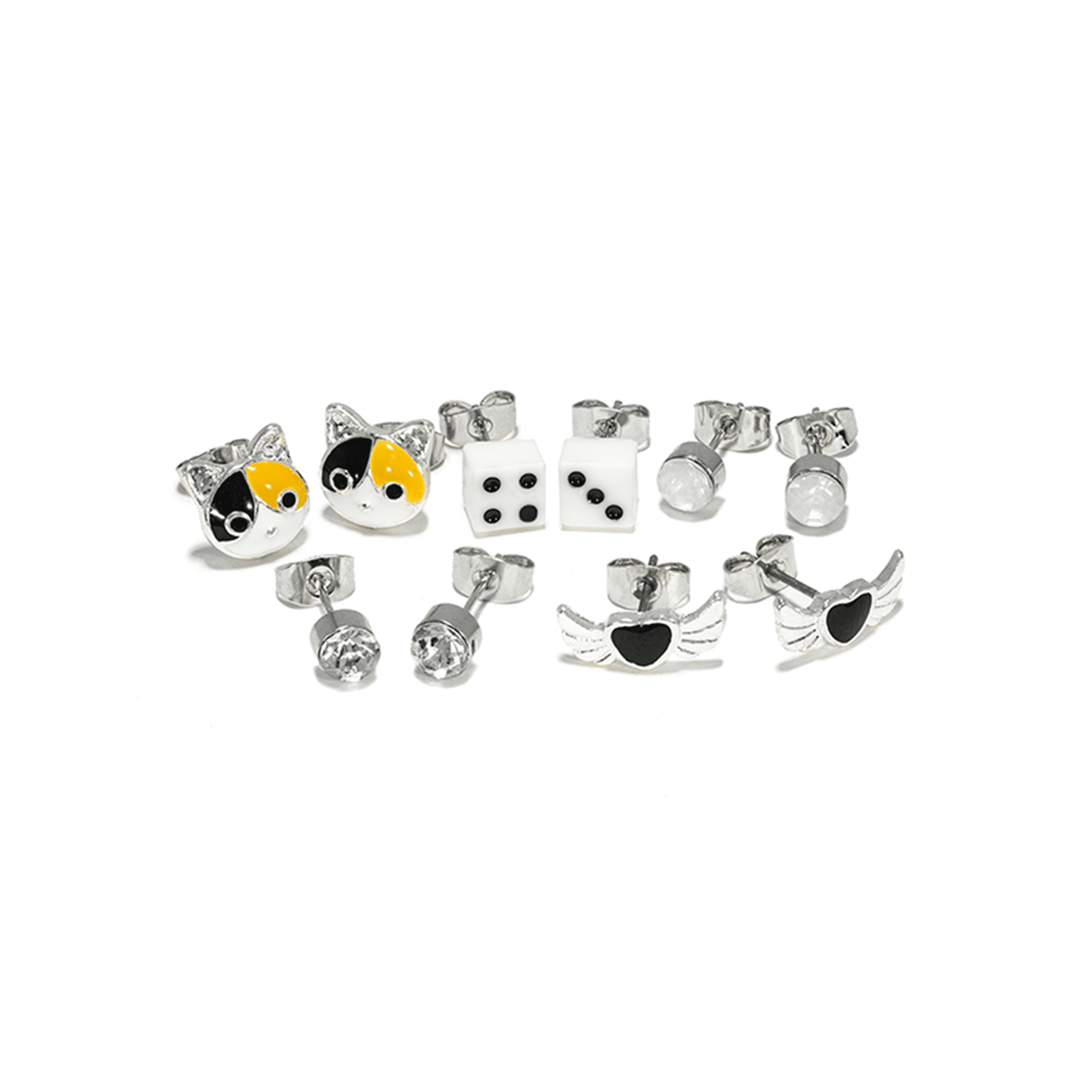 Claire's Girls Silver Black And White Stud Earrings Set, Metal Alloy, 10 Pairs Teen