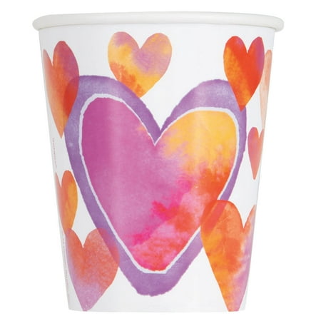 9oz Valentine's Day Watercolor Hearts Paper Cups,