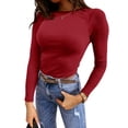 thumbnail image 2 of Langwyqu Spring Autumn Women Long Sleeve Solid Color T-Shirt Slim Fit Ribbed Tops, 2 of 4