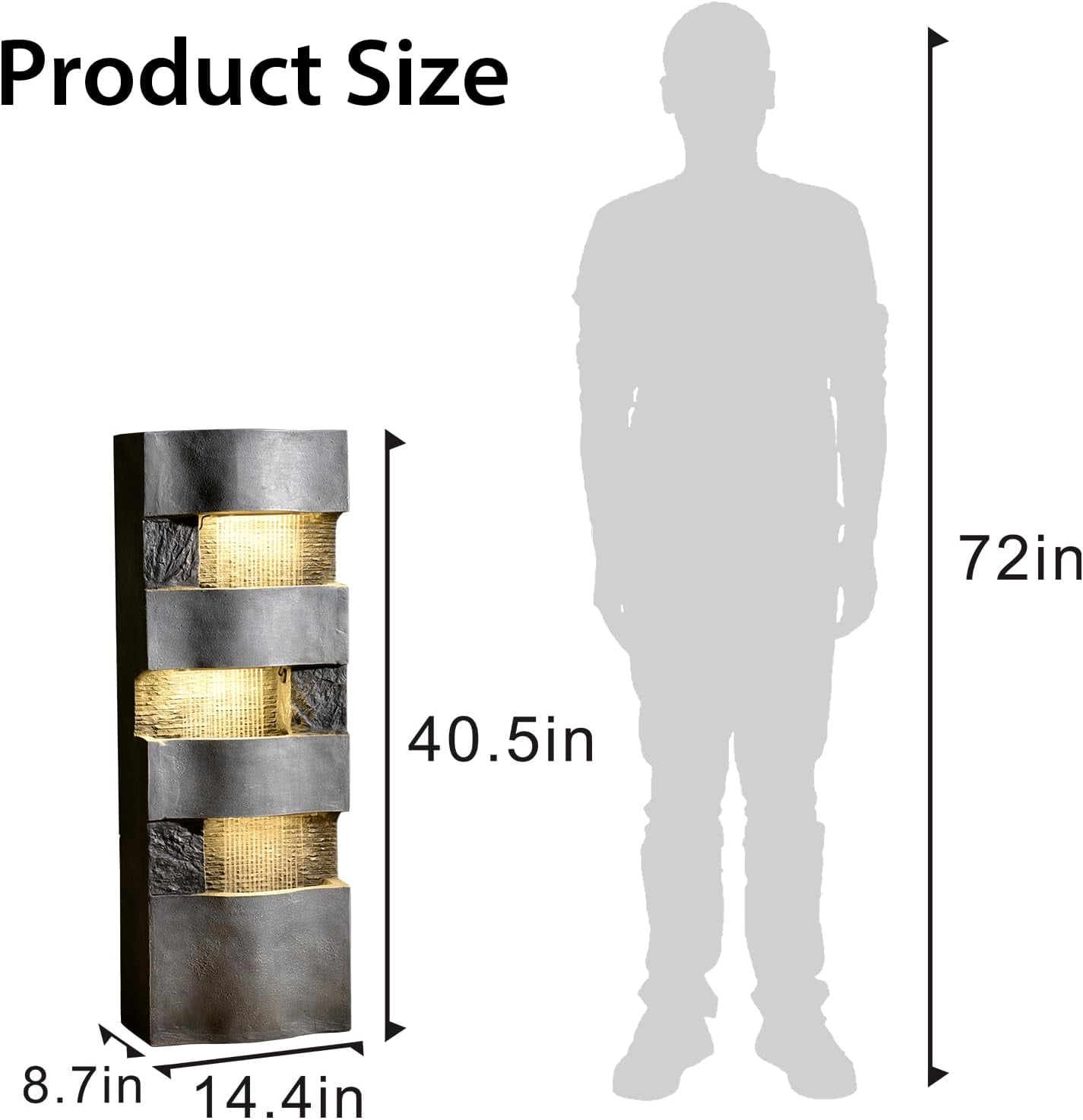 40.5''H 4-Tier Outdoor Water Fountain with LED Lights, Floor Standing Waterfall for Garden Patio & Home Art Decor