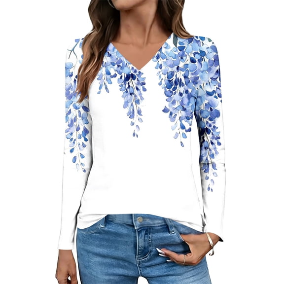 Long Sleeve Shirts for Women Henley T Shirts Loose Fit Tunics Dressy Casual Work Blouses Fall Fashion Tops