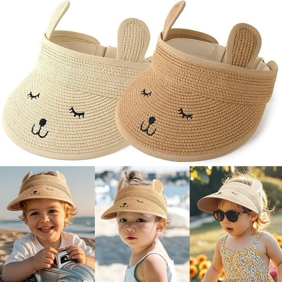 Taotique Kids Toddler Straw Sun Visor Hat Wide Brim Beach Hat for Girls Boys