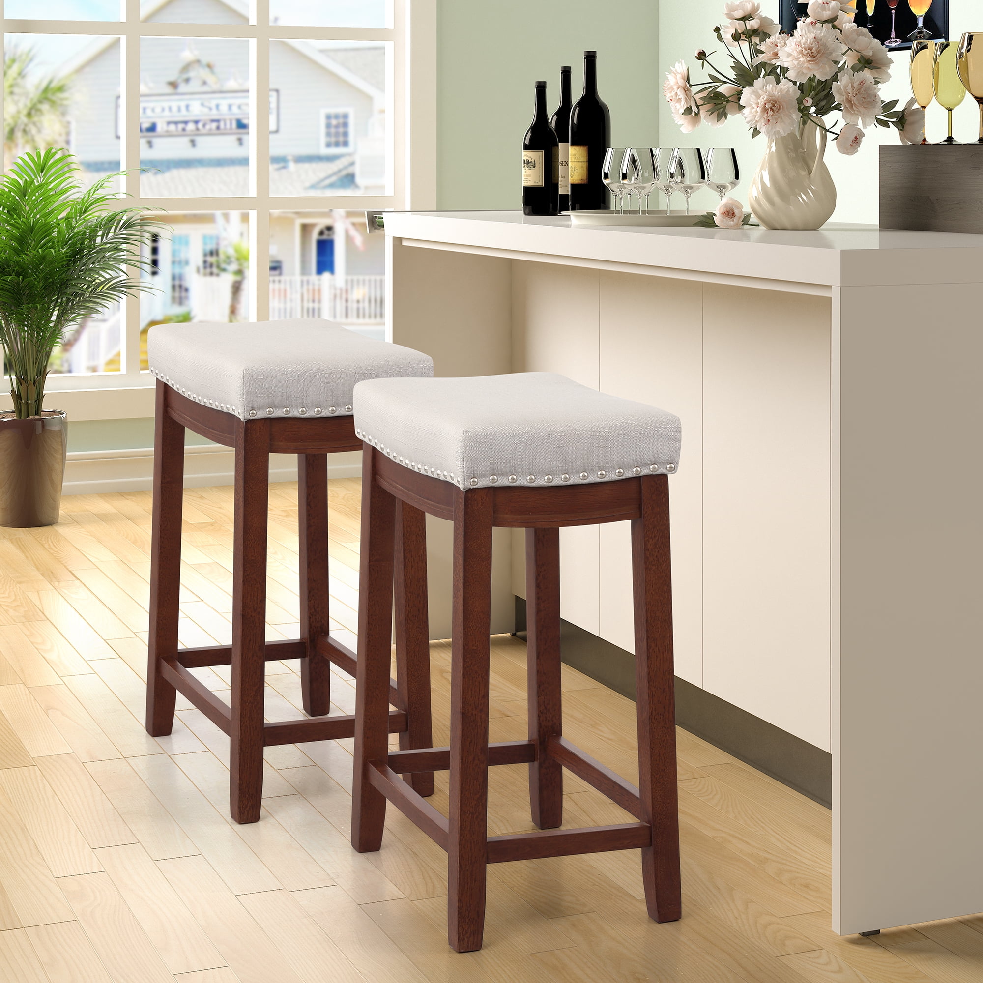 TKOOFN 2pcs 27 Inch Seat Height Bar Stool Kitchen Backless Linen Counter Height Stools Walmartcom Walmartcom