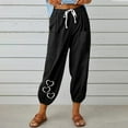 thumbnail image 3 of Wdfiry Women Summer Pull On Pants Casual Loose Cotton And Linen Printed High Waist Beach Trousers Tapered Pants with Pockets, 3 of 3