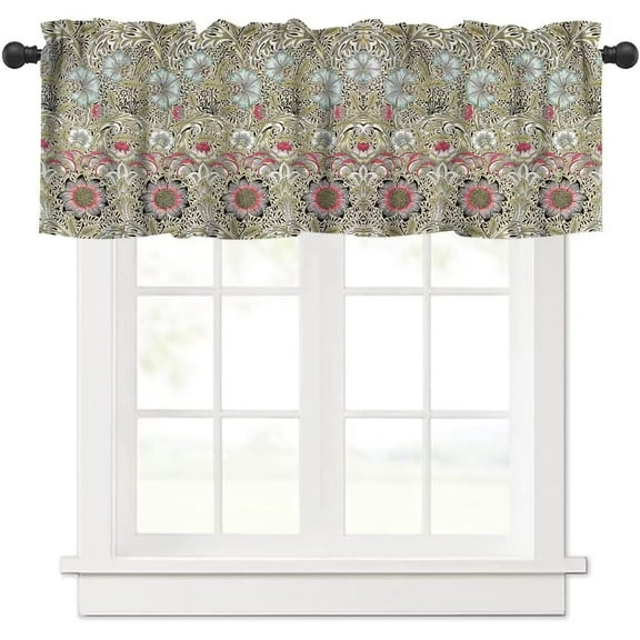Retro Boho Floral Window Valance Curtain, William Morris Vintage Flowers Botanical Corncockle Window Treatment Valances for Home Kitchen Café Décor 54''x18'', 1 Panel
