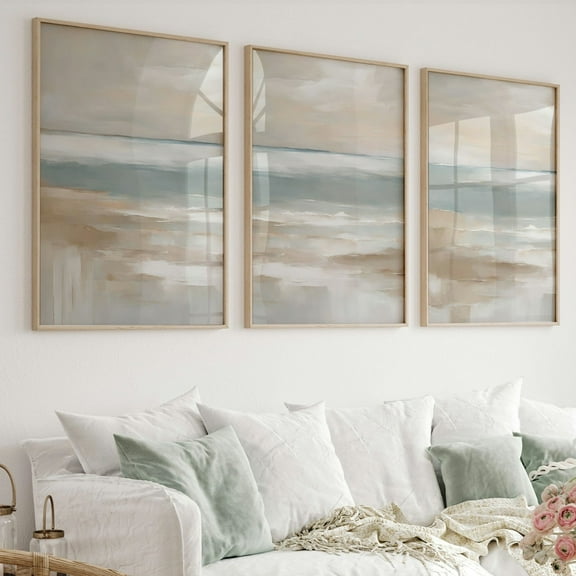 UNFFRAMED Muted Coastal Landscape Poster Set, Neutral Beach House Decor Set 3 Prints 8x12