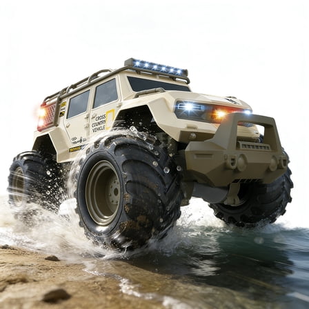 Amphibious Remote Control Car 1:14 with 2  Rechargeable Batteries, 4WD Electric Vehicle for Boys Age 8-12, Offroad Waterproof RC Truck, 2.4GHz All Terrain RC Drift Cars Beach Pool Toys Gifts for Kids