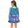thumbnail image 2 of Miutii Kids Girls Metallic 2 Piece Hip Hop Jazz Dance Outfit Long Sleeve Bomber Jacket Crop Top with Bubble Skirt Blue 14, 2 of 7