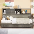 thumbnail image 2 of Twin Size Wooden Daybed with 3 Drawers and Shelves, Practical Daybed with Socket USB Interface, for Bedroom, Dark Gray, 2 of 9