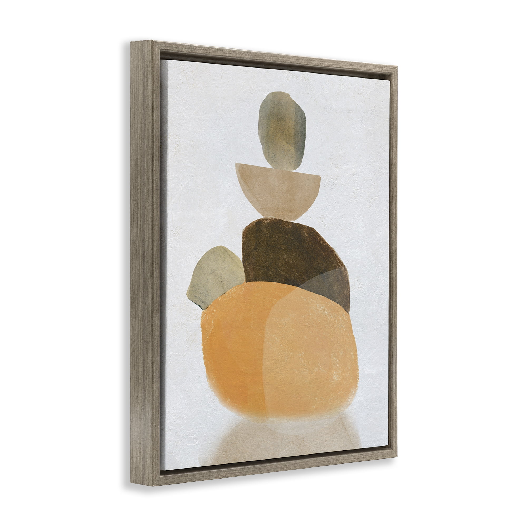 Stupell Industries Stacked Rocks Neutral Tones Abstract Painting Brown Floater Framed Canvas Art Print Wall Art, 17 x 21