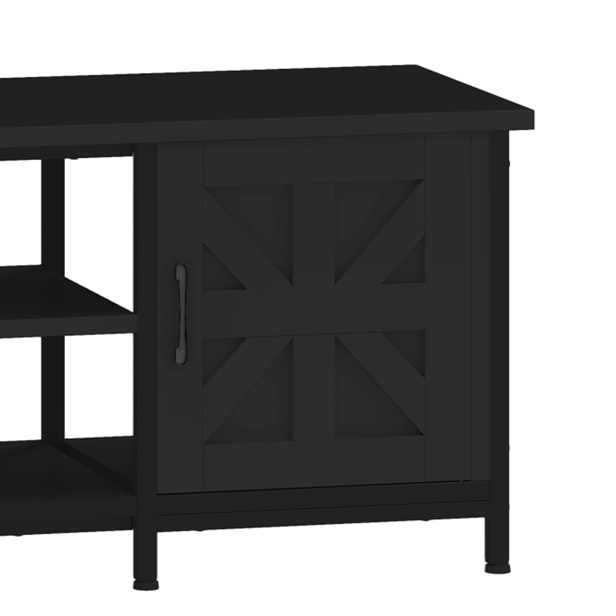 Uforic Farmhouse TV Stand with LED & Charging, Storage Cabinet and Shelves for TVs up to 70", Black