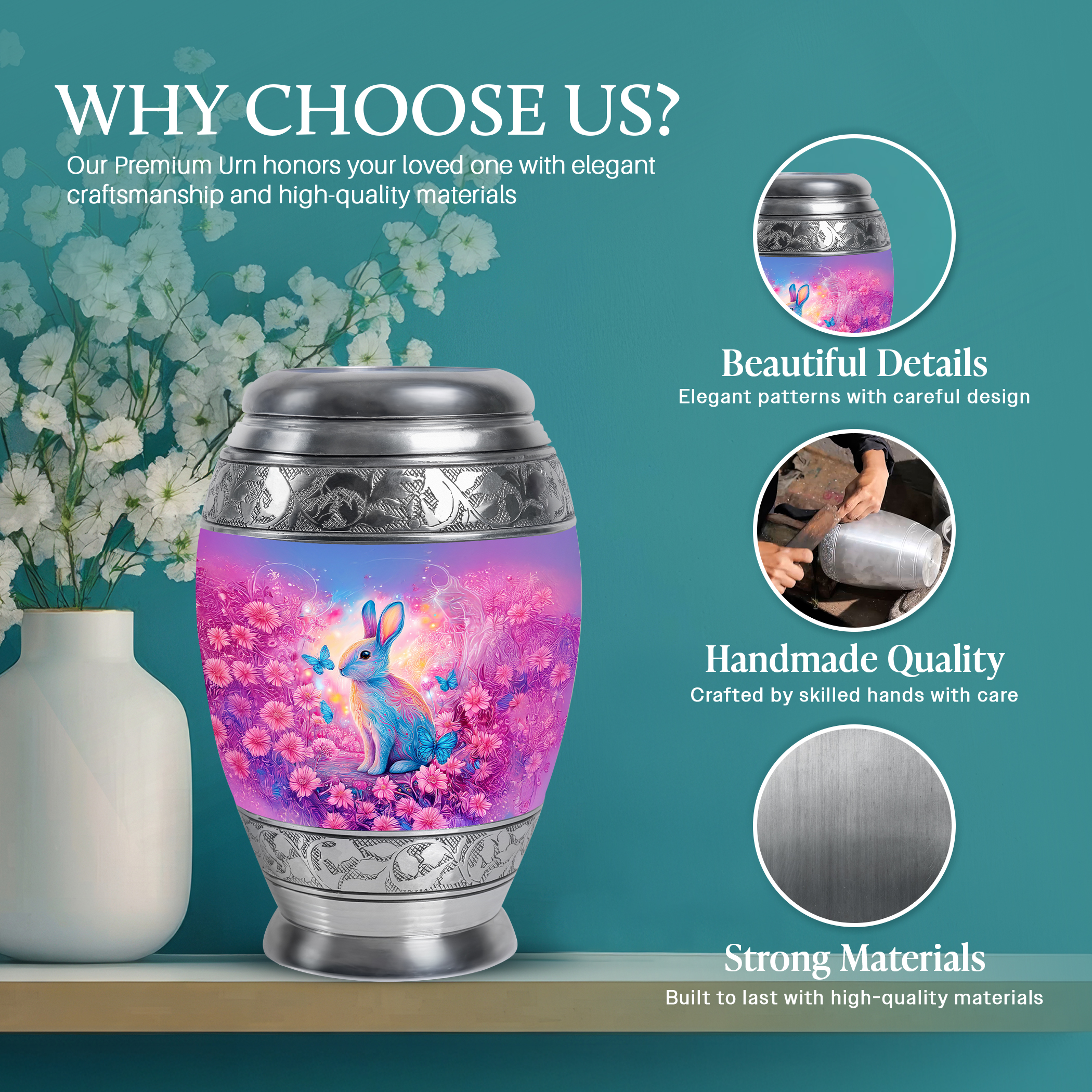 SABURIAL Rabbit Urn - Mini Urns For Human Ashes Adult Female - Little Cremation Urn For Ashes Dad - Keepsake Burial Urns For Male - Combo Of 10 Inch & 3 Inch