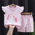 thumbnail image 2 of Toddler Baby Girl Outfits Summer Clothes Set Cute Cartoon Printed Flying Sleeve Top Shorts Two Piece Set, 2 of 4
