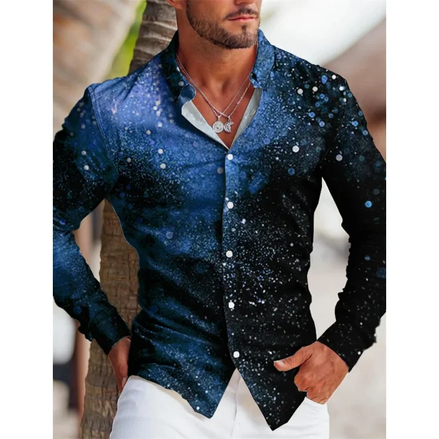Camisa de manga larga con botones y solapa con estampado 3D más vendida para hombre 2024, camisa informal de tela suave y cómoda para hombre