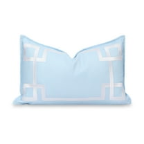 Hofdeco Premium Coastal Patio Indoor Outdoor Lumbar Pillow Cover Only, 12"x20" Water Repellent for Backyard, Couch, Baby Blue Embroidered Frame Greek Key