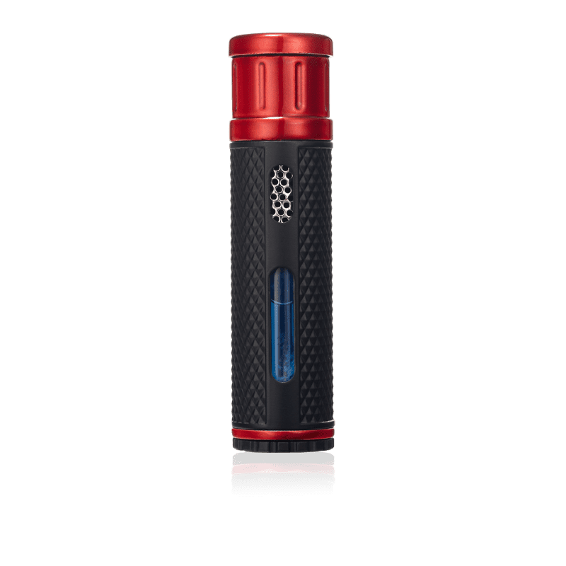 Colibri EVO Angled Single Jet Flame Butane Lighter, Windproof & Refillable, User-Friendly with Pachmayr Grip, Blue Fuel Window and Adjustable Flame - Sleek Design (Red)