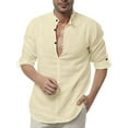 thumbnail image 1 of Frontwalk Men Casual Button Down Tops Henley Collar Fashion Blouse V Neck Beach T Shirts Yellow L, 1 of 3