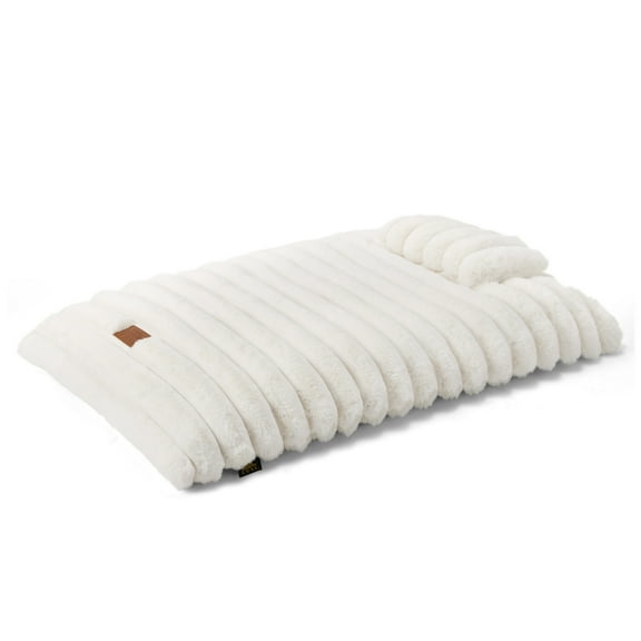 TOWN & COUNTRY LUXE CuddleTown Ribbed Bubble Stripe Pillow Crate Mat Pet Bed, Machine Washable Cover, Soft & Calming, Non-Slip Bottom, Cream, Extra Small 23"x17"x3"
