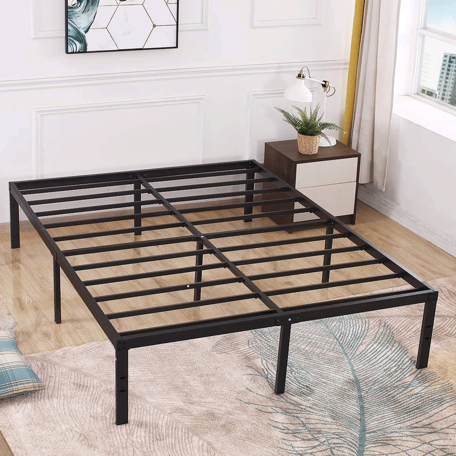 TATAGO 16 inch Heavy Duty Queen Bed Frame with Storage, 3000lbs Max