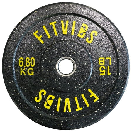 Fitvids Olympic Bumper Plate Weight Plate with Steel Hub, 15 lbs Single