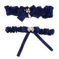 thumbnail image 2 of conjunto de liga de novia de encaje con lazo de raso y perlas Azul Sunnimix Liga nupcial del satén de la boda, 2 of 8