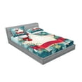 thumbnail image 2 of Ambesonne Christmas Fitted Sheet & Pillow Sham Set, Santa Star Snowflake, Full, Red White, 2 of 2