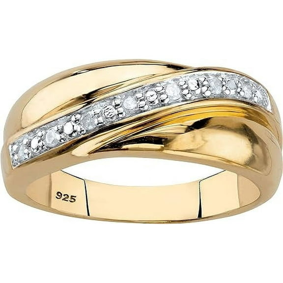 "Men's Platinum or 18K Yellow Gold-Plated Sterling Silver Diamond Wedding Band Ring"