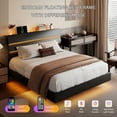 thumbnail image 4 of Galnfu Floating Full Size Bed Frame with LED Light and USB Port Charging Station, Platform Bed with Wooden Storage Headboard, Sturdy Steel Slats,Easy to Assemble, Black., 4 of 9