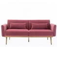 thumbnail image 4 of Convertible Futon Sofa Bed with 2 Pillows, Modern Velvet Upholstered Loveseat Sofa with Metal Legs, Comfy Leisure Accent Sofa for Apartment, Bedroom, Living Room, Lounge, Office, Pink, 4 of 9