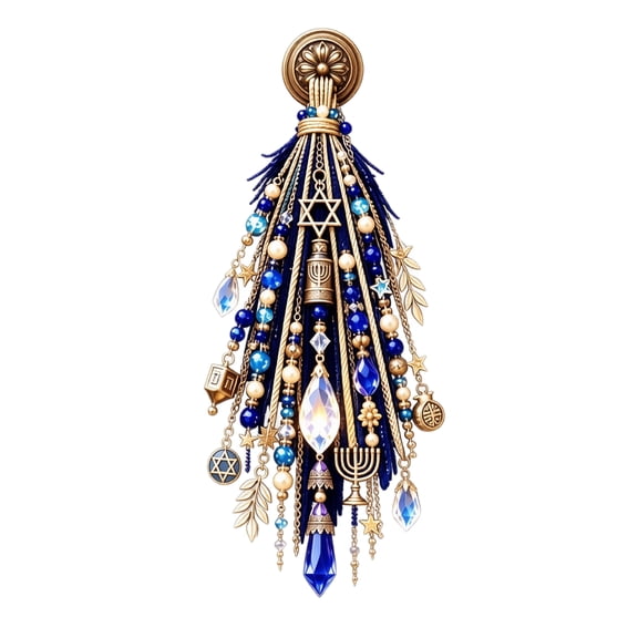 Blue Crystal Festival of Lights Door Blessing, Star of David Menorah Hanukkah Hanging Decor, Gold Accent Ornament for Front Porch Entryway Wall Window Holiday Home Decoration