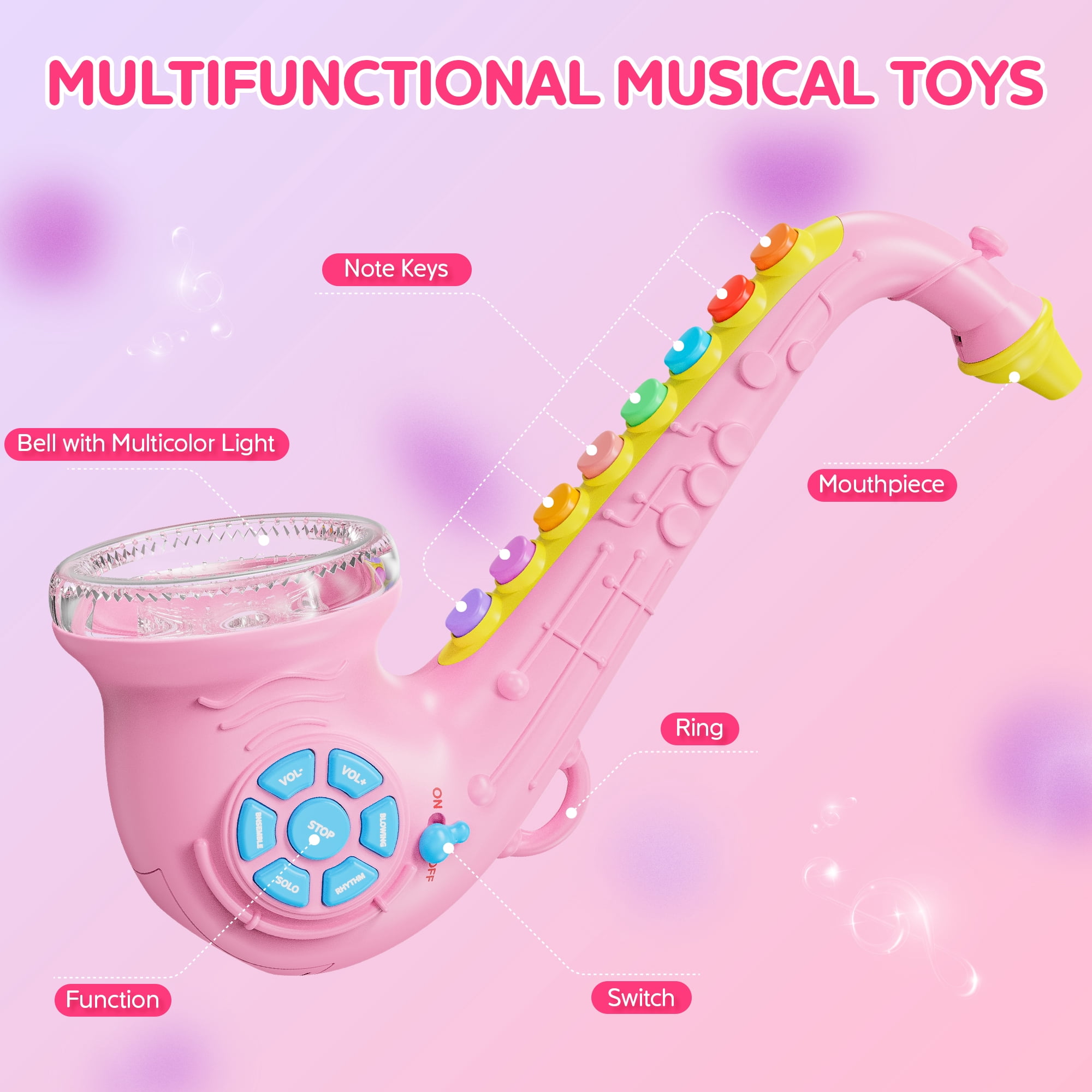 Contixo KT1 Toy Saxophone with Lights and Sound, Early Education Musical Instruments for Kids, Pink