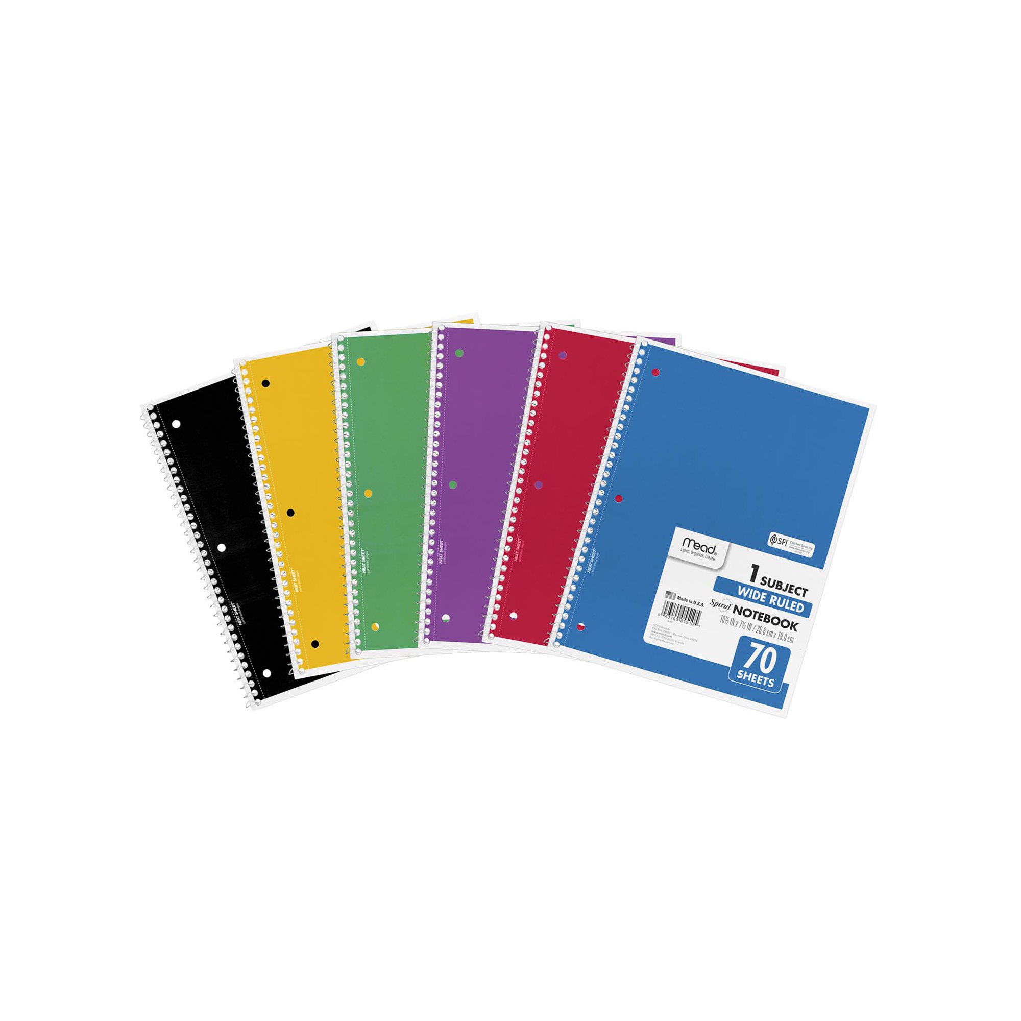 Branded Mead Spiral Bound Notebook, Wide Rule 8 1/2 x 11, 70 sheets/Pad