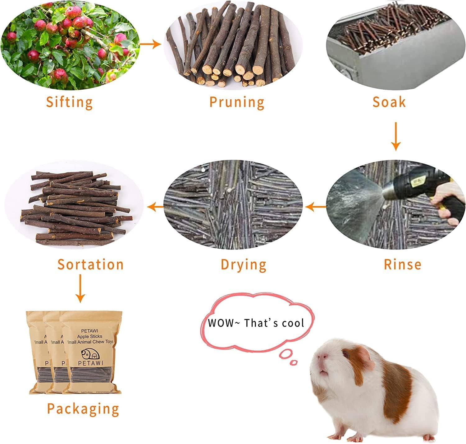 700g Apple Sticks Molar Wood Treats, Rabbit Toys Chinchilla Guinea Pig Bunny Toys Wood Chews Sticks for Teeth Rabbit Food Guinea Pig Hamster Gerbil Chews Small Animals Snacks(200 Pcs)