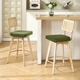 thumbnail image 3 of Zesthouse 26.2" Swivel Counter Height Bar Stools Set of 2, Upholstered Velvet Counter Stools with Rattan Back, Mid Century Barstools with Solid Wood Frame for Kitchen Island, Green, 3 of 12
