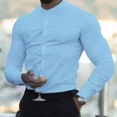 thumbnail image 3 of Camisa Slim Fit Hombre Manga Larga Casual Cuello Mao Lisa, 3 of 4