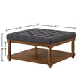 thumbnail image 3 of S-HOME Large Square Upholstered Tufted Linen Ottoman, Spacious Coffee Table with Solid Wood Shelf，Charcoal, 3 of 6