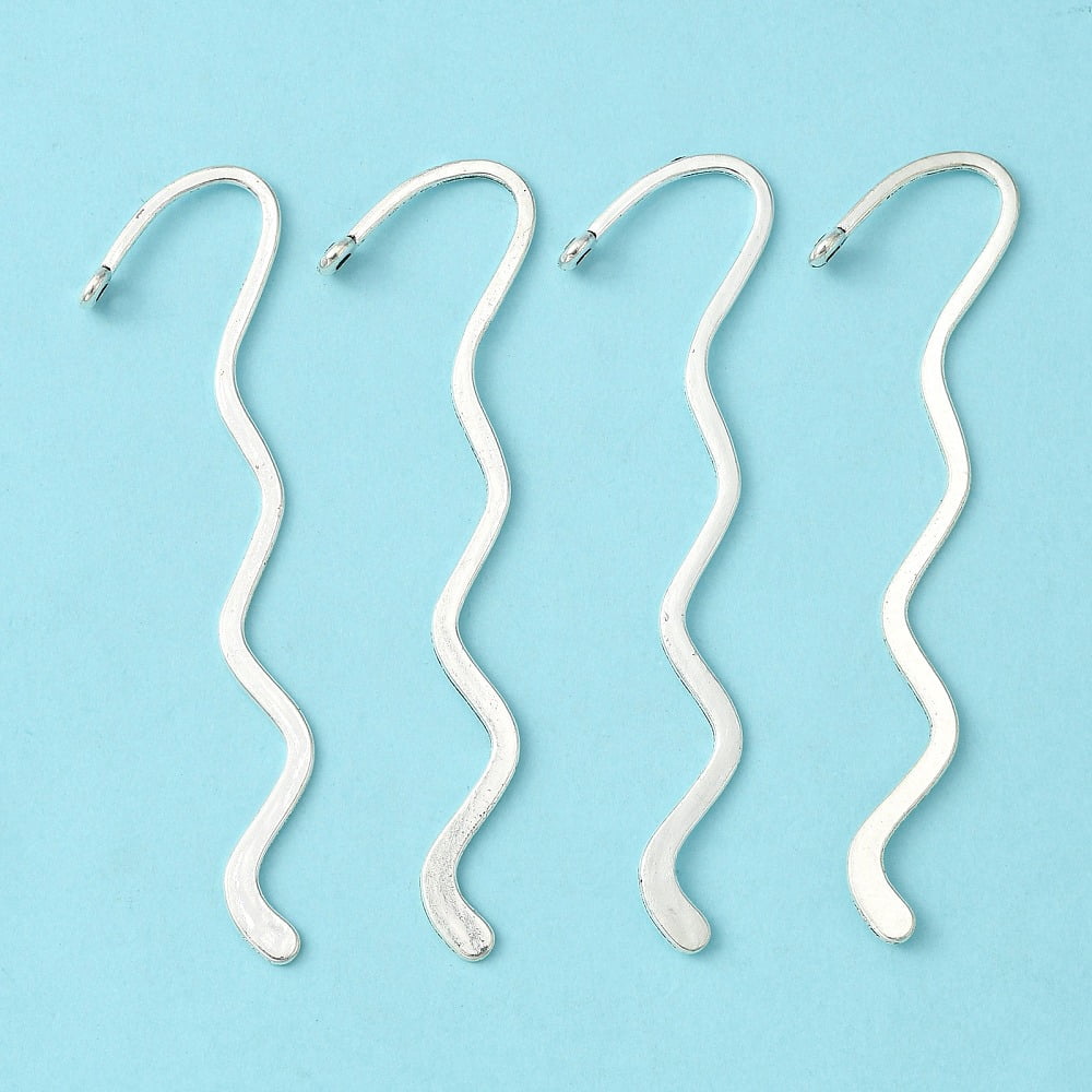 Zinc Alloy Wavy Bookmarks Cadmium Free Nickel Free Lead Free Silver 86x24x1mm Hole: 2.5mm