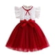 thumbnail image 2 of Vestido de manga corta con cuello redondo para niña, moderno, de color liso, con mangas voladoras, lazo y malla con cinturón., 2 of 5