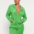 thumbnail image 4 of MORTTIC Women's Solid Color Two-Piece Drawstring Hooded Track Set Zip-Up Top Pocket Pants with Ribbed Detail Green，L, 4 of 7