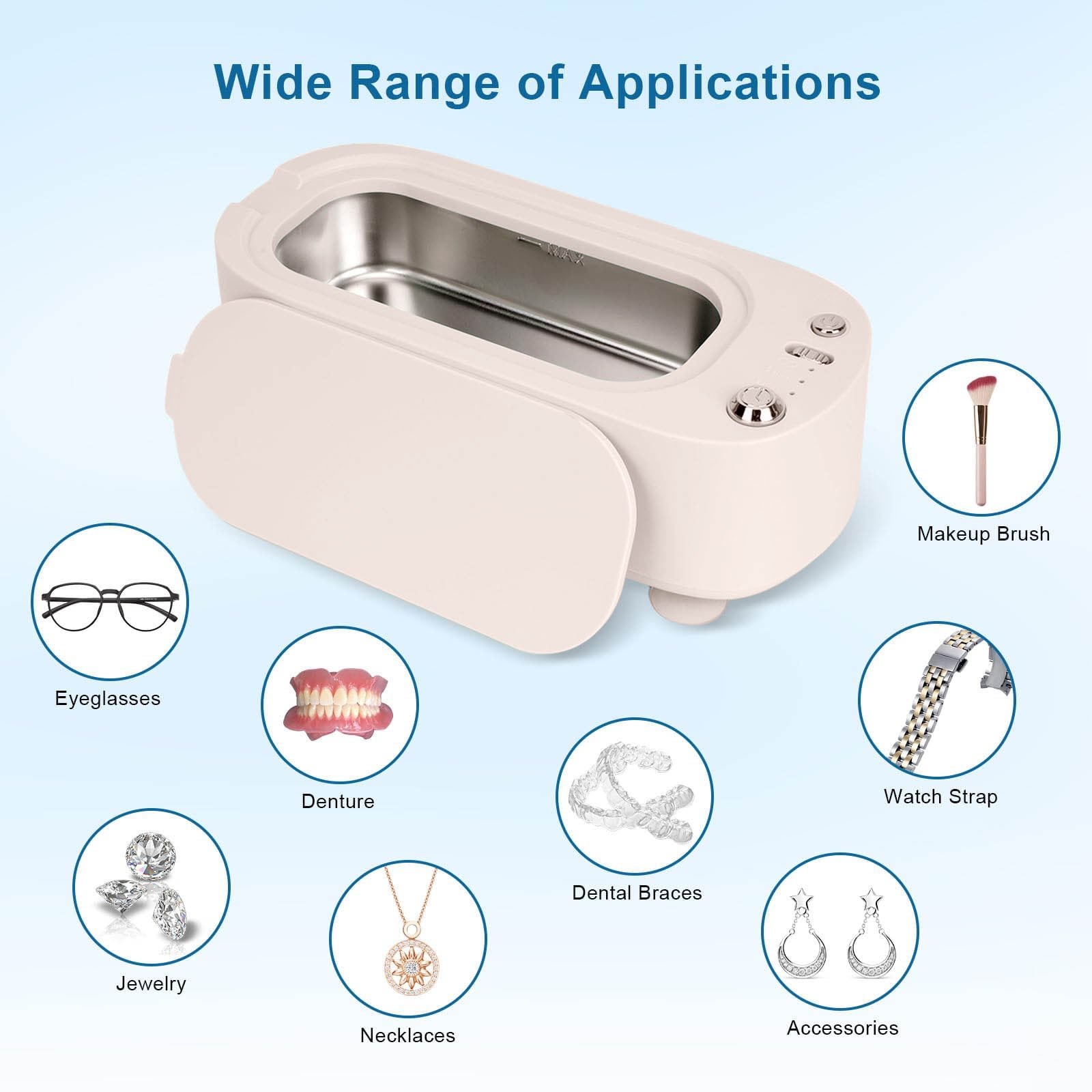 Portable Jewelry Cleaner, Ultrasonic Jewelry Cleaning Machine for Glasses, Braces, Watches, Dentures, Razors, Household Ultrasonic Cleaner, Quiet 3-Mode System, Deep Crevice Cleaning, 1 Unit Included
