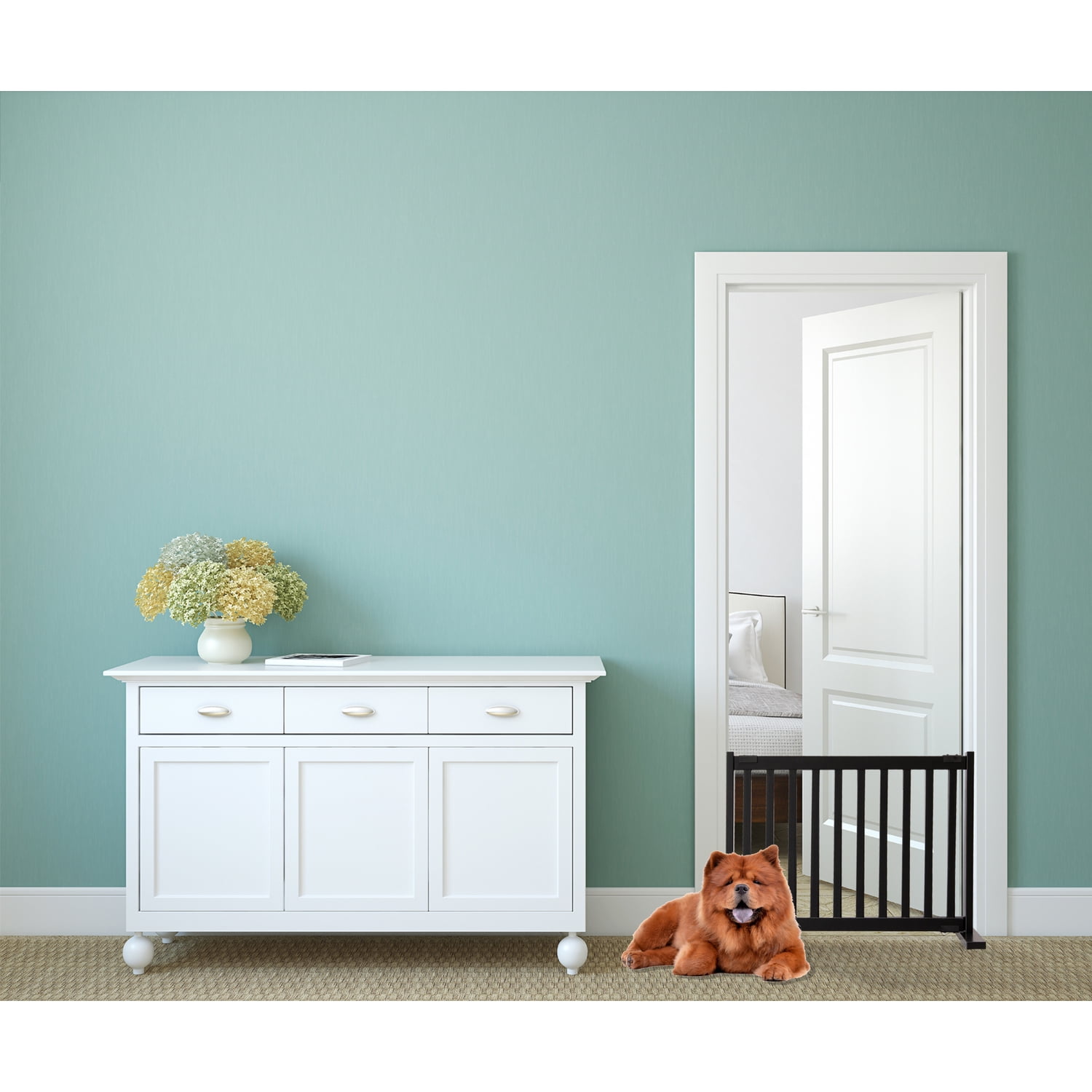 Dynamic Accents Kensington Series Free Standing Solid Wood Pet Gate - Small - Black-Color:Black,Size:Small