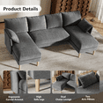 thumbnail image 4 of BedLuxury 100" U-Shape Sectional Sofa with Chaise, Chenille Modern Couch with High Legs for Living Room, Apartment, Dark Gray, 4 of 10