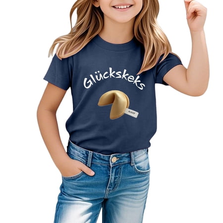 Boys Girls Short Sleeve Shirts Casual Print Boys Shirts 4T Crewneck Loose Fit Shirts Basic Cotton Shirts Graphic Tees Size 3-4 Years 2-Navy