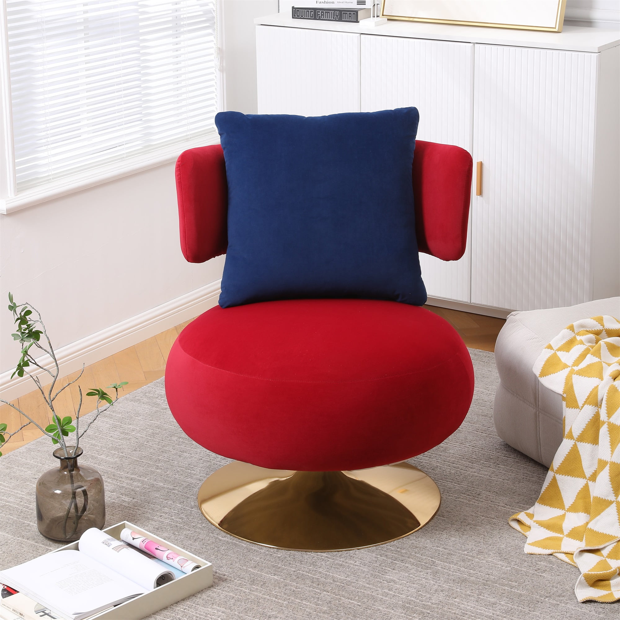 Resenkos Upholstered Leisure Accent Chair with Golden Metal Base for Nursery, Living Room, Bedroom, Red Resenkos Upholstered Leisure Accent Chair with Golden Metal Base for Nursery, Living Room, Bedroom, Red