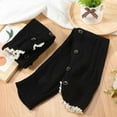 thumbnail image 3 of Black Button Lace Trim Flare Knit Knee High Long Heap Goth Socks Cover Sleeves Kawaii Japanese Style Harajuku Ruffle Winter Leg Warmers for s Women Lolita 80s Party Clothes Accessory Black, 3 of 9