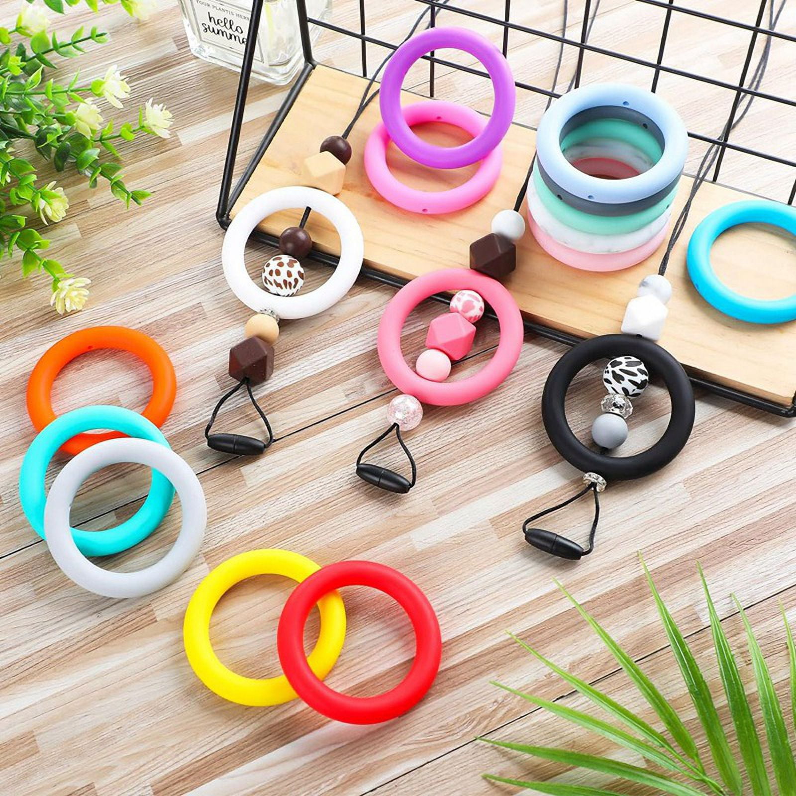 32Pcs Silicone Beadable O Rings 65mm Round Silicone Loop with 2 Hole for DIY Keychain Necklace Bracelet Jewelry Making