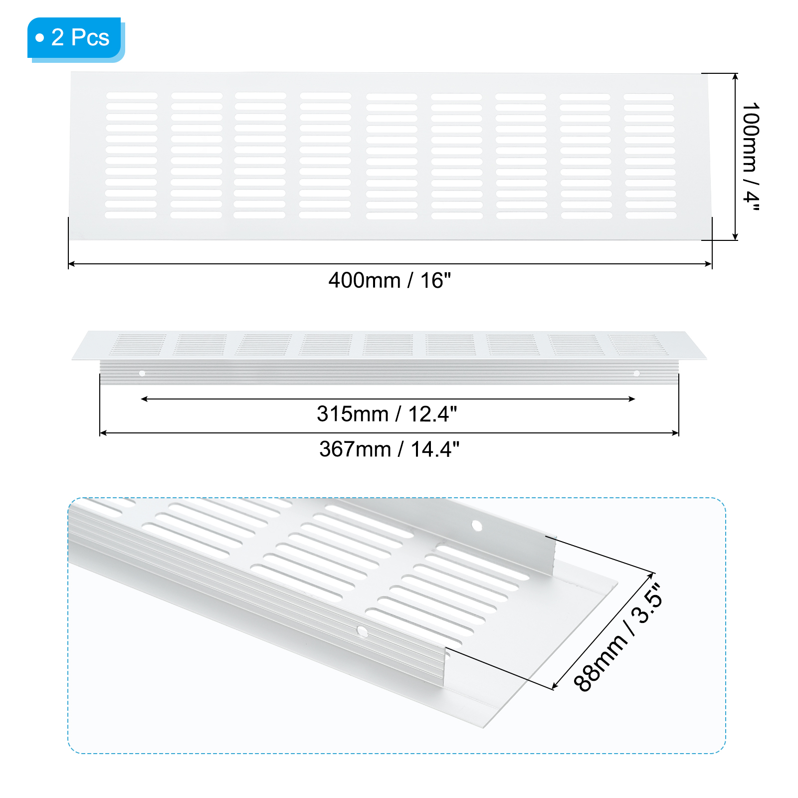 Uxcell 16 x 4 Inch Door Air Vent Cover, 2 Pcs Heavy Duty Grille Ventilation