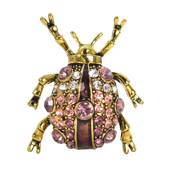 Antique Gold Tone Purple Crystal Rhinestone Ladybug Beetle Insect Fashion Jewelry Pin Brooch
