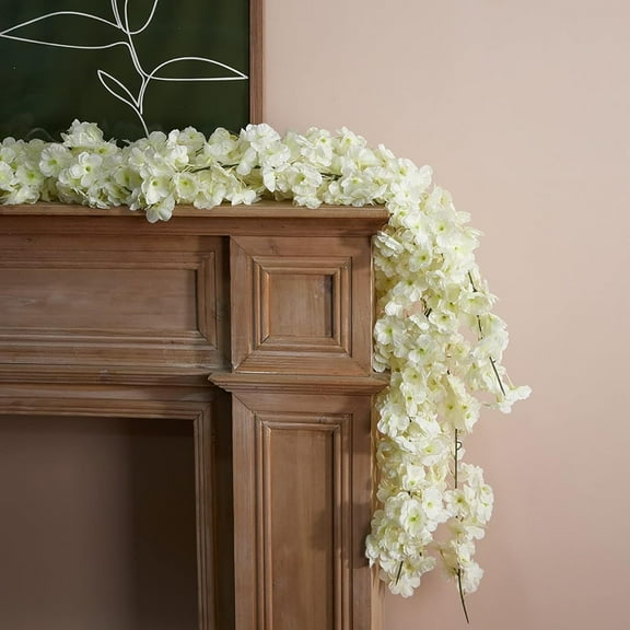 Cherry Blossom Christmas Rattan Garland 5.9Ft, Artificial Hanging Decor - Indoor Fireplace/Tree Embellishment, Thanksgiving Party Supplies, Durable Plastic Vine, Farmhouse Holiday Decor