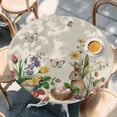 thumbnail image 2 of Spring Easter Round Tablecloth, Fitted Table Cover with Elastic for 55"-60" Round Tables, Country Bunny Chick Floral Butterflies Burlap Table Cloth Outdoor Indoor Dinning Party Waterproof Tablecloths, 2 of 7